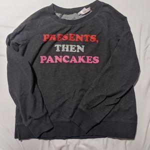 "pancakes then presents" sweater